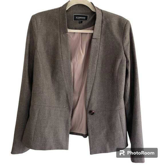 LE Chateau Gray Houndstooth Lined Formal Single Breasted Blazer Size S - Picture 1 of 9